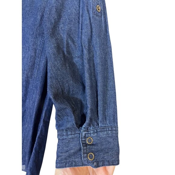 US Polo Denim Shirt L Blue Snaps Western Southwest Preppy Retro Classic Chic - Picture 4 of 15